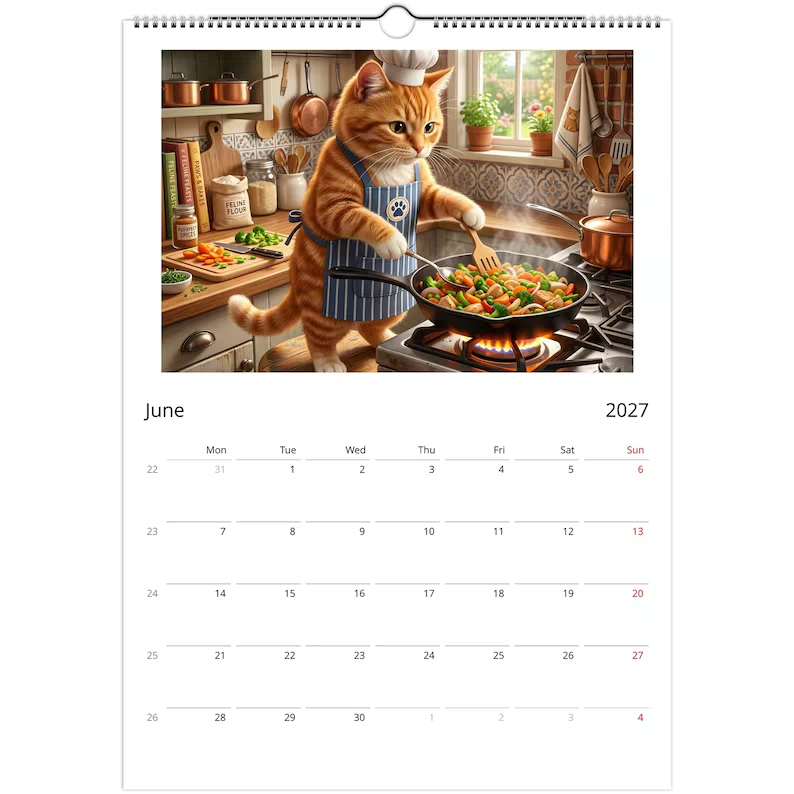Orange Cat Calendar 2027 - Daily Activities