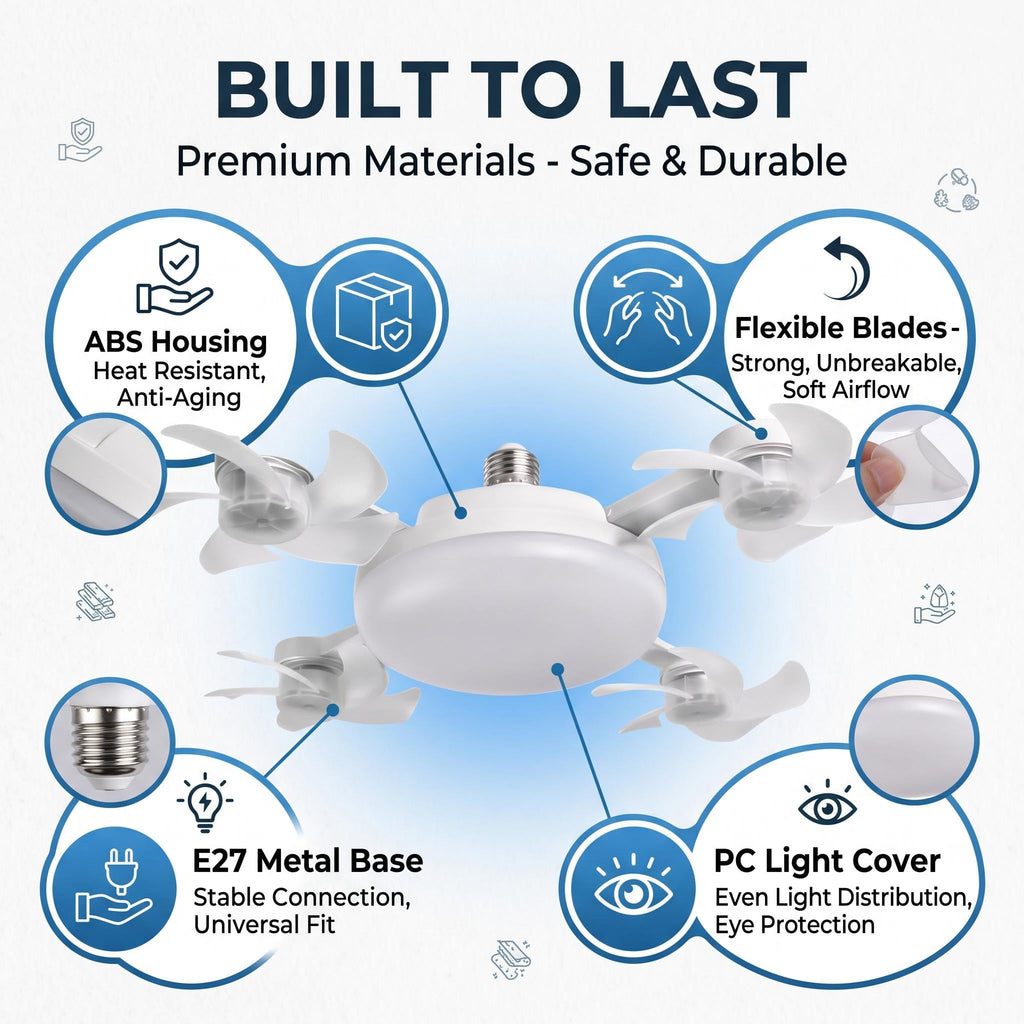 🌀E26/E27 Socket Ceiling Fan Light – 2-in-1 LED Light & Quiet Fan with Remote Control