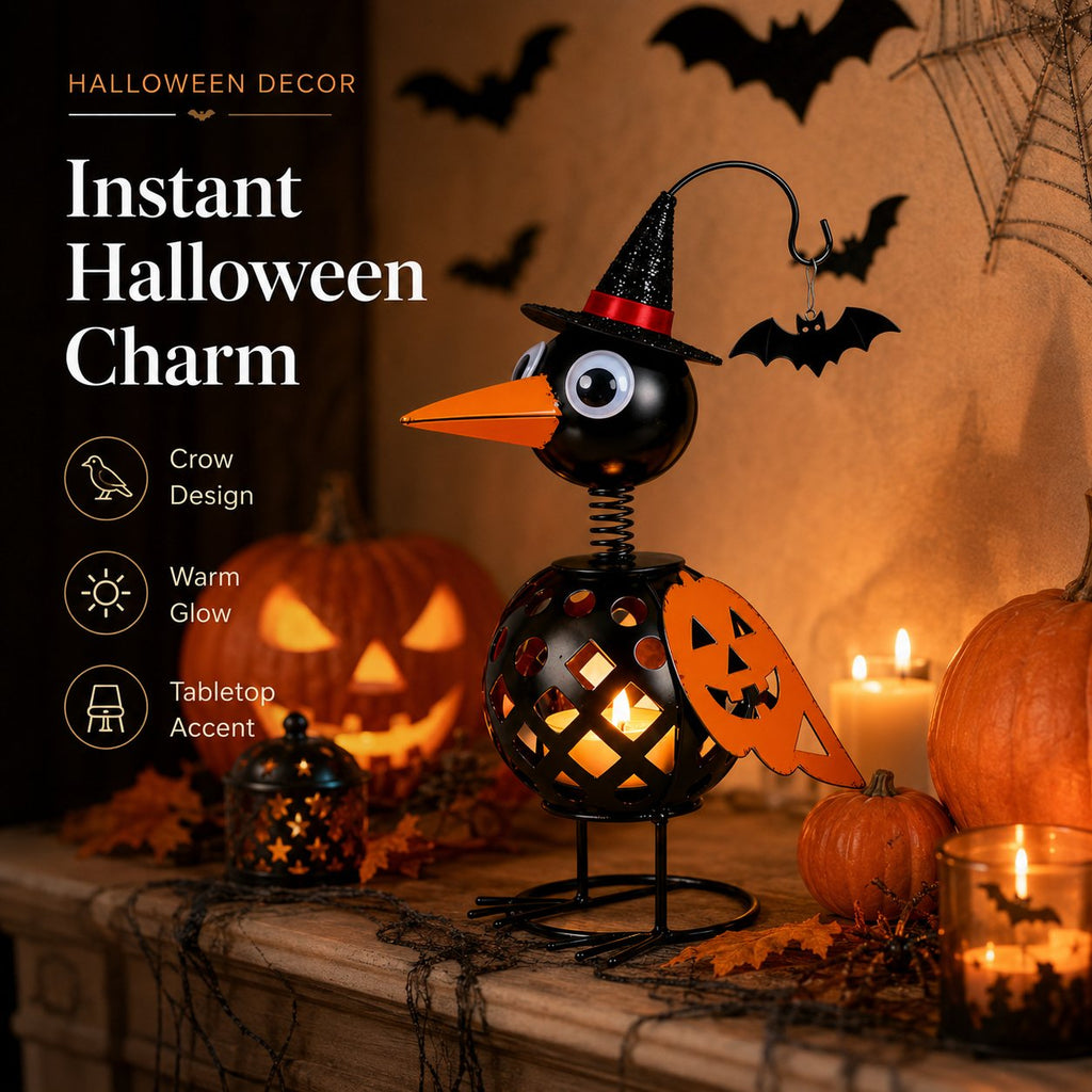 🐦🎃Wrought Iron Crow and Pumpkin Ornament