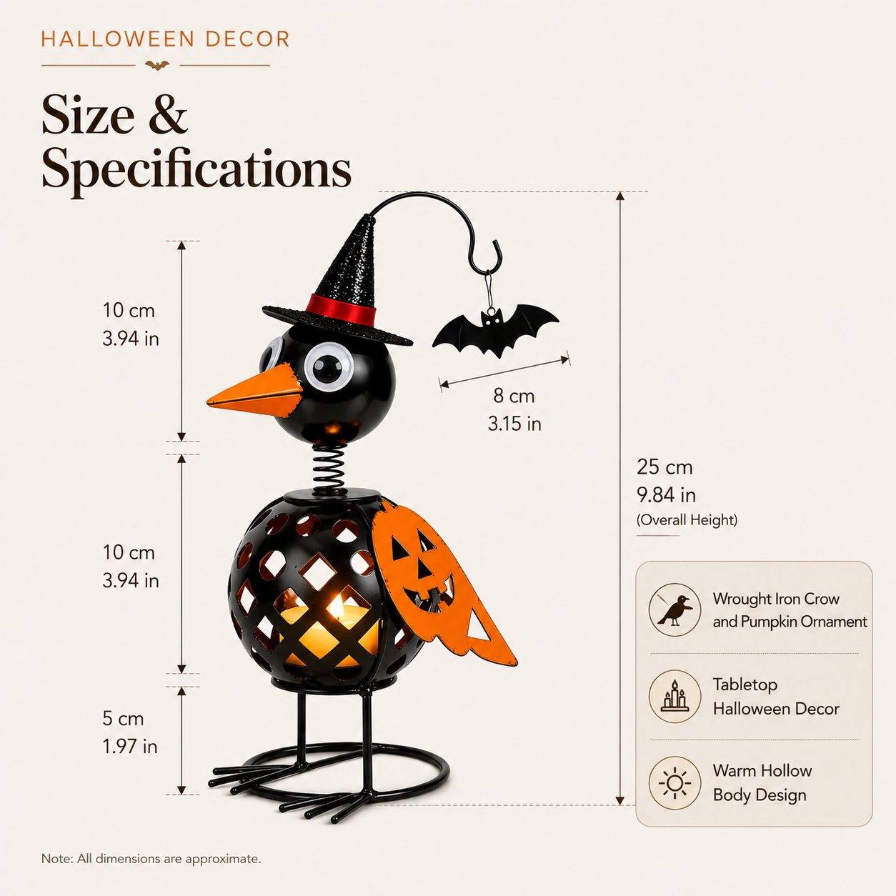 🐦🎃Wrought Iron Crow and Pumpkin Ornament