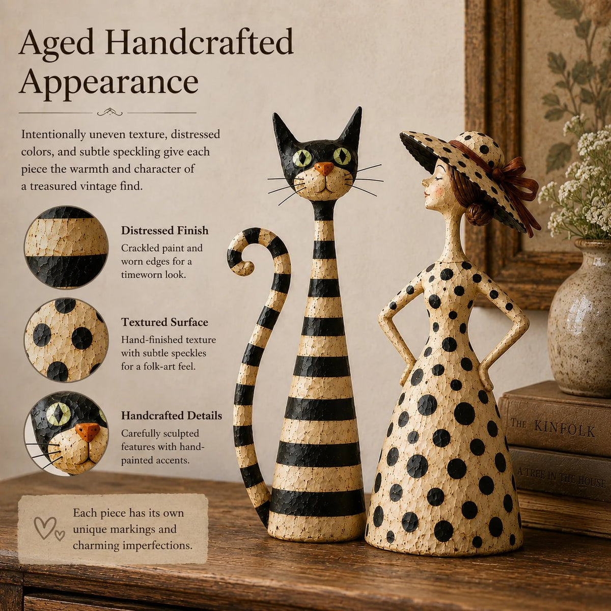 🐈‍⬛💃 Vintage Cat & Lady Sculptures