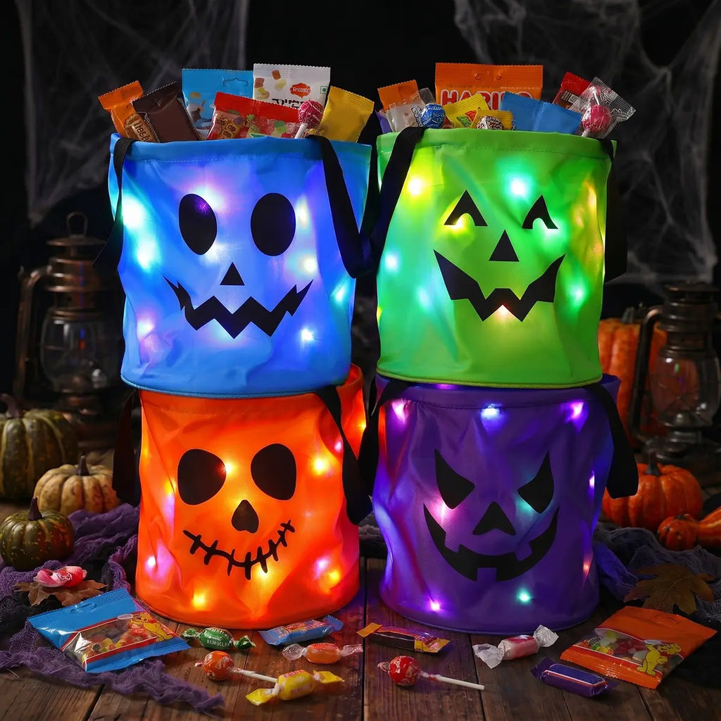 Glow-in-the-Dark Halloween Candy Buckets - LED Trick-or-Treat Bag