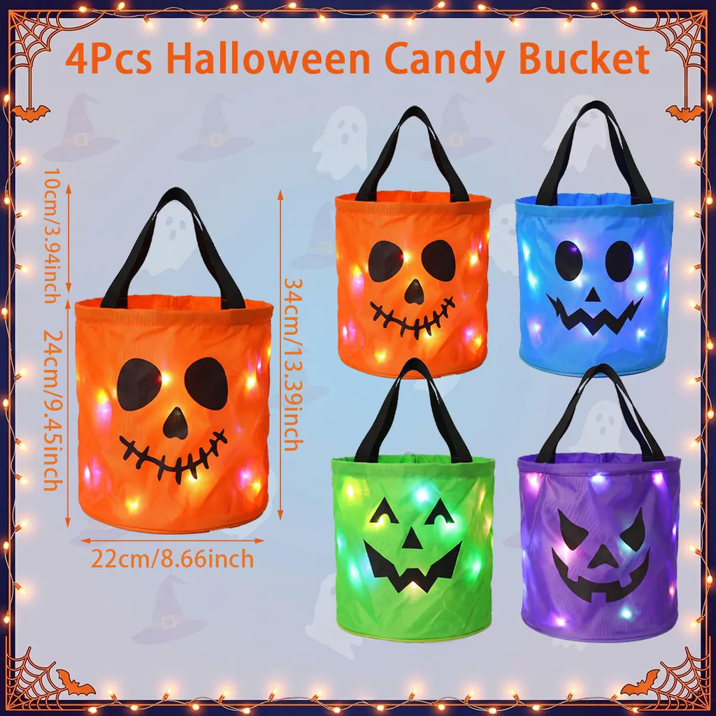 Glow-in-the-Dark Halloween Candy Buckets - LED Trick-or-Treat Bag