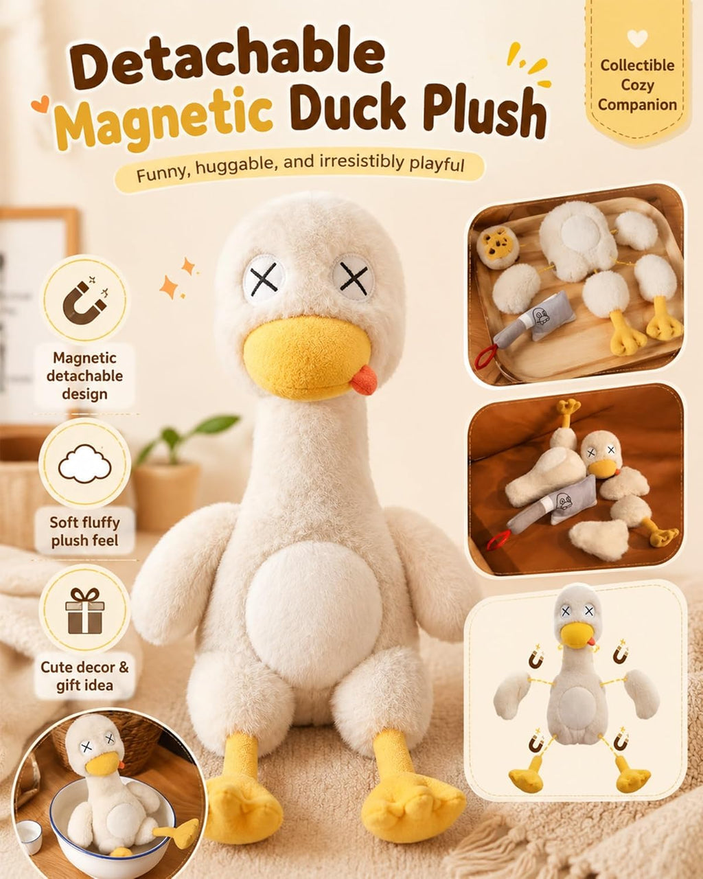 Magnetic Rage Duck, Detachable Duck Plush Toy with a Plush Knife