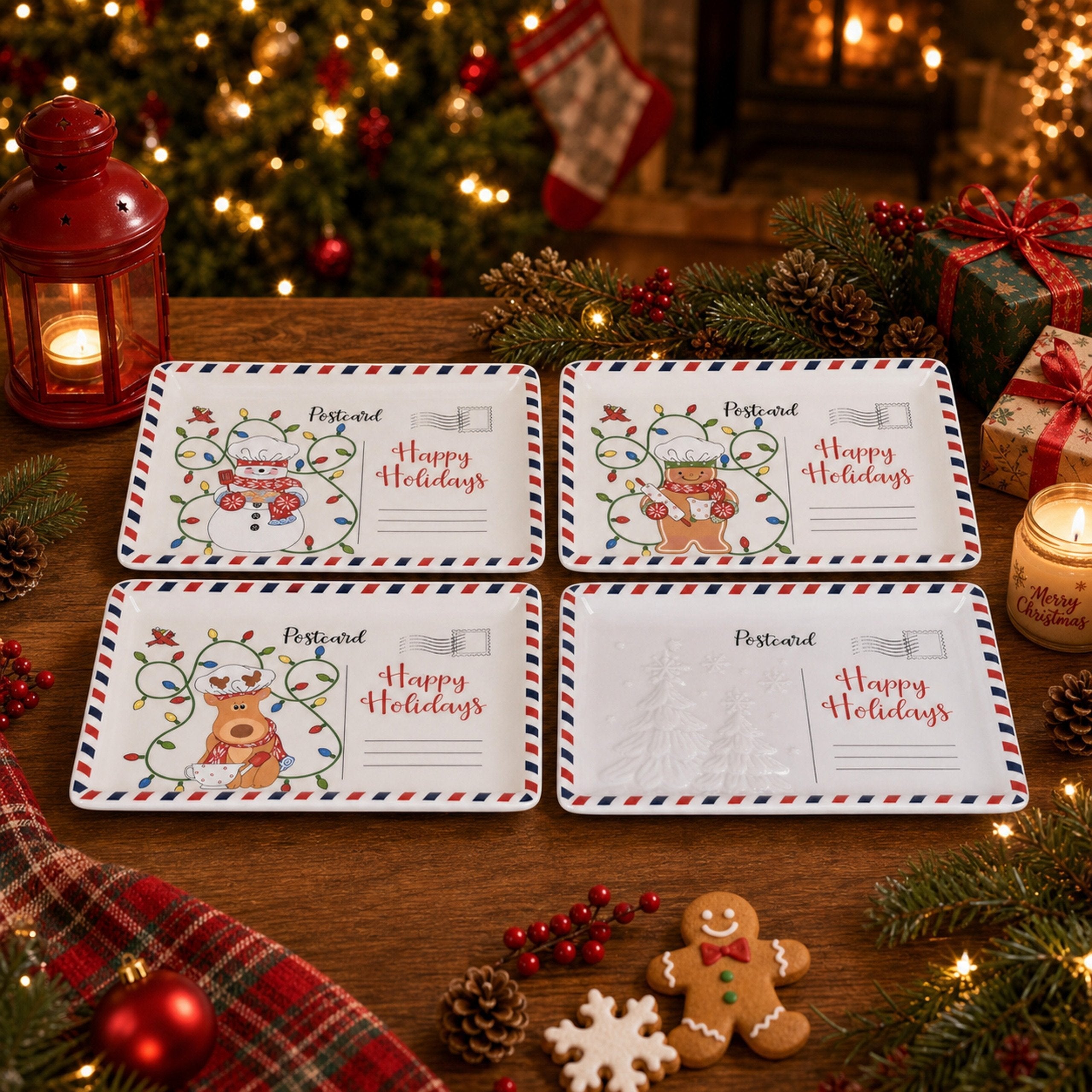 🎄Vintage Christmas Postcard Platter | Write Custom Holiday Messages, Serve Cookies & Festive Treats🎅🍪