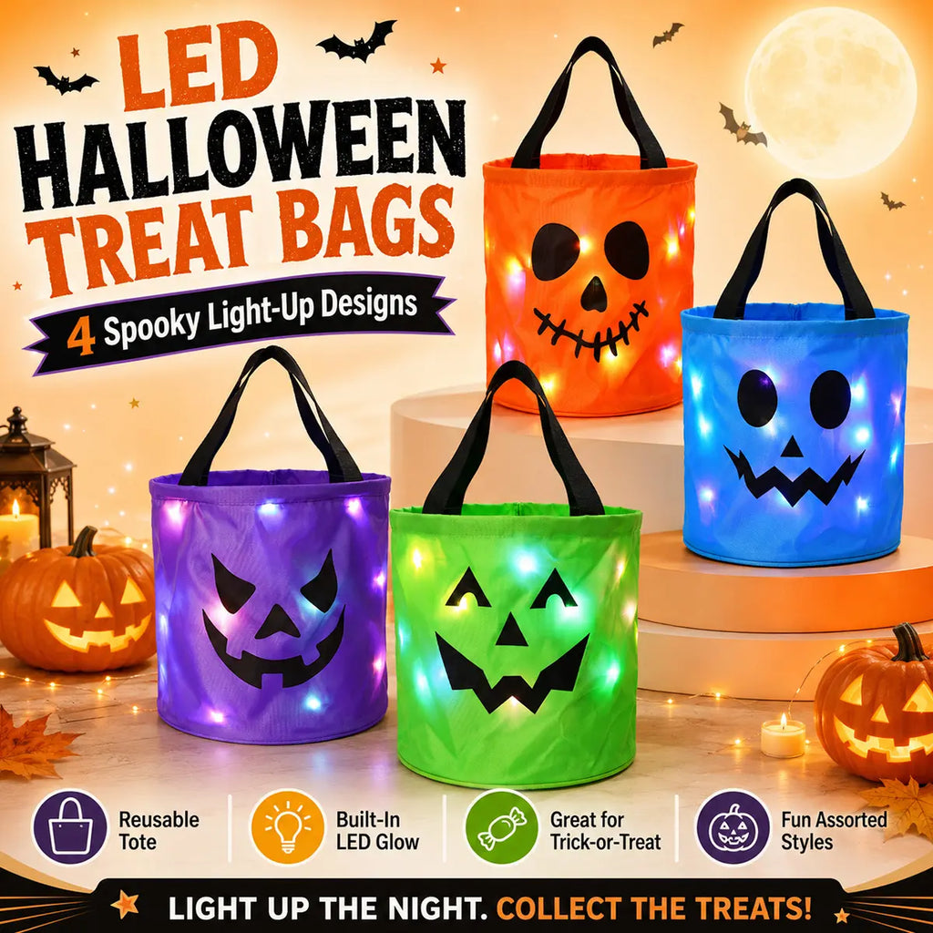 Glow-in-the-Dark Halloween Candy Buckets - LED Trick-or-Treat Bag