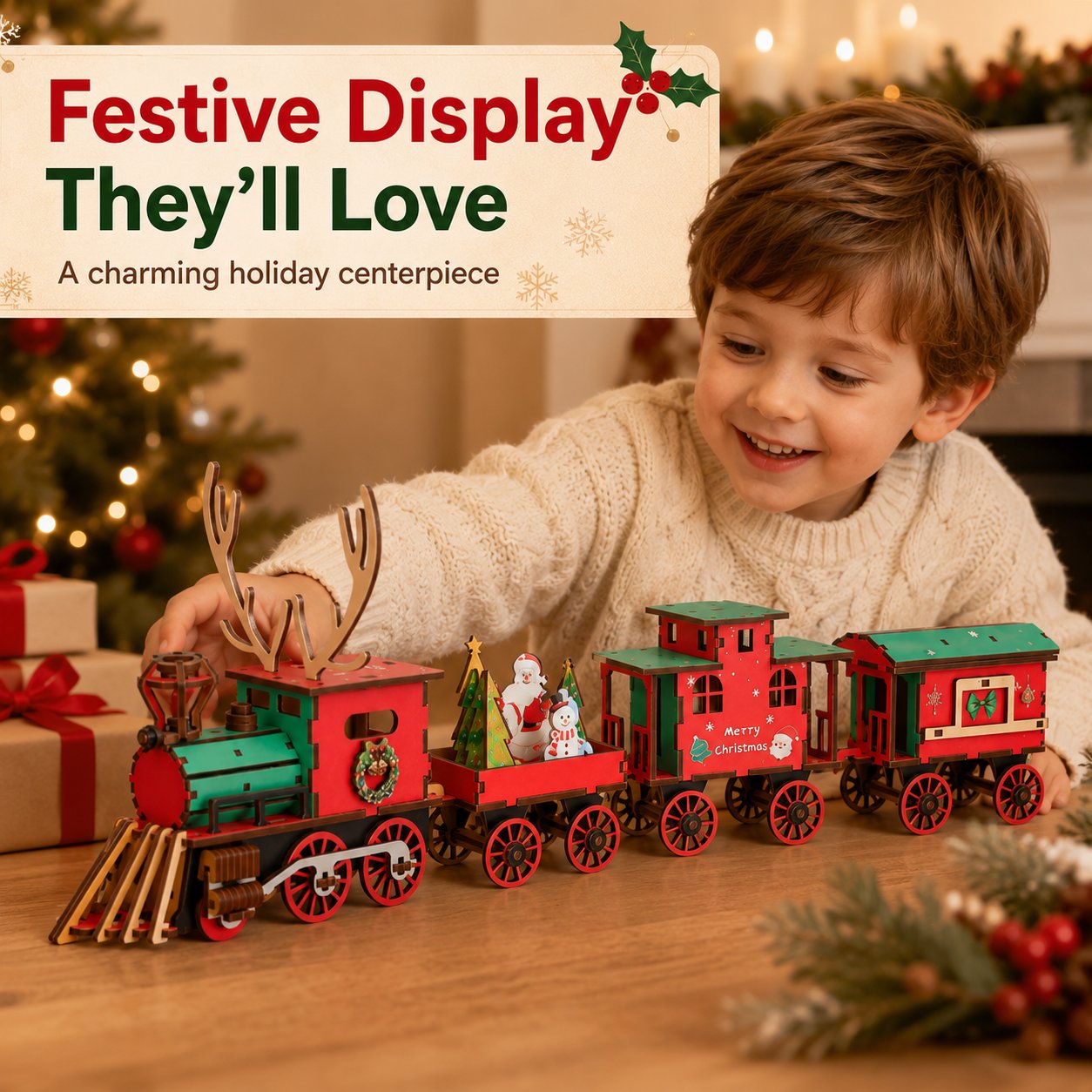 🎄DIY Christmas Wooden Train Set 3D Assembly Puzzle Kit
