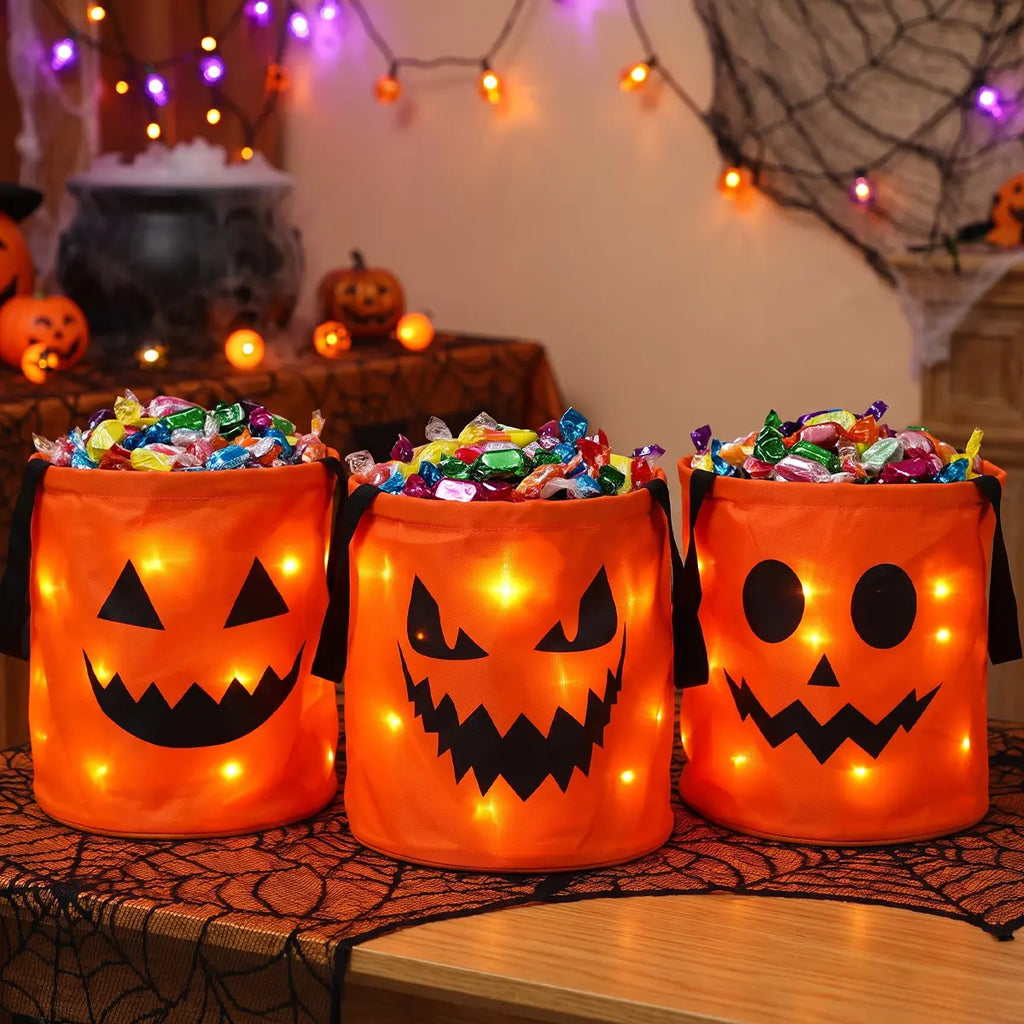 Glow-in-the-Dark Halloween Candy Buckets - LED Trick-or-Treat Bag