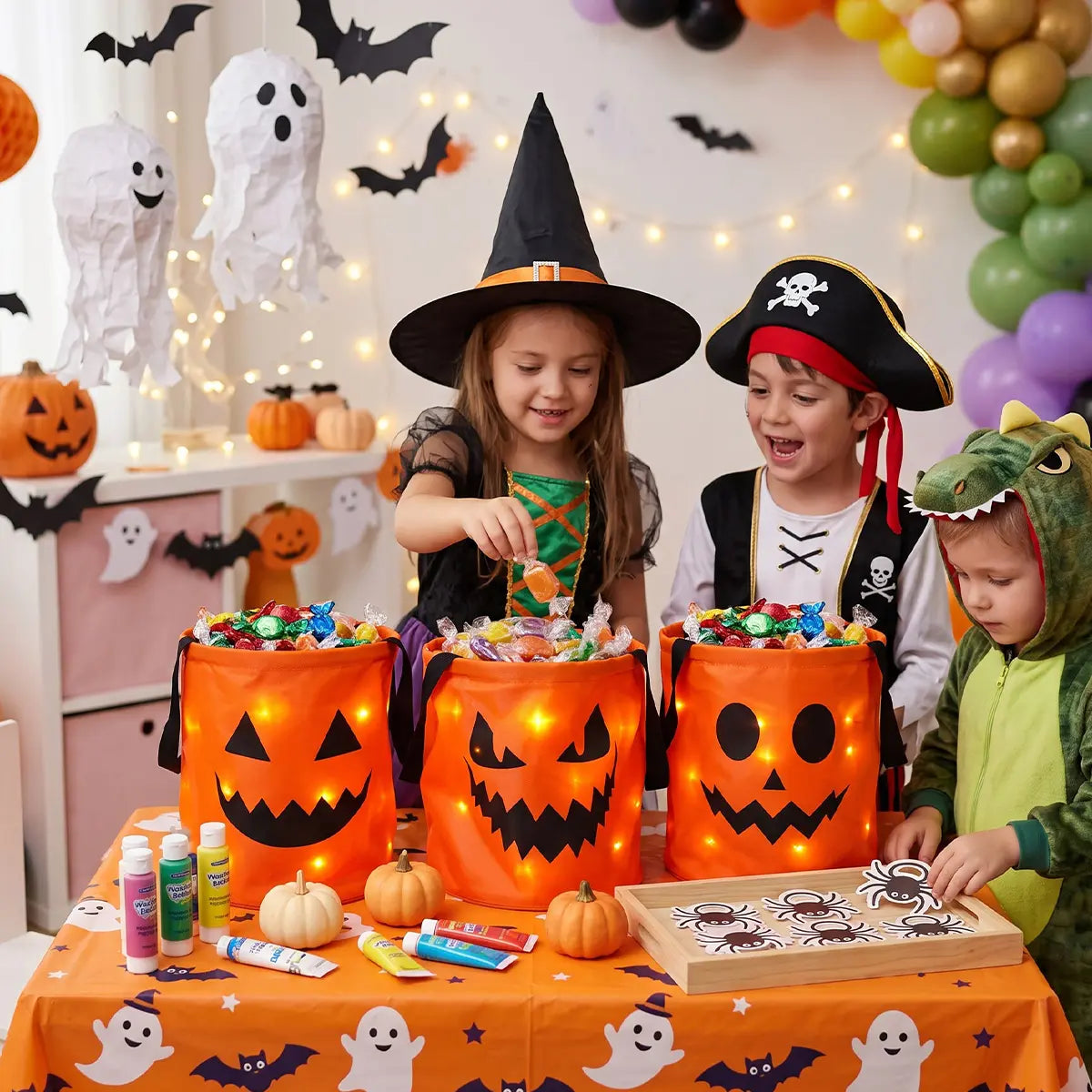 Glow-in-the-Dark Halloween Candy Buckets - LED Trick-or-Treat Bag
