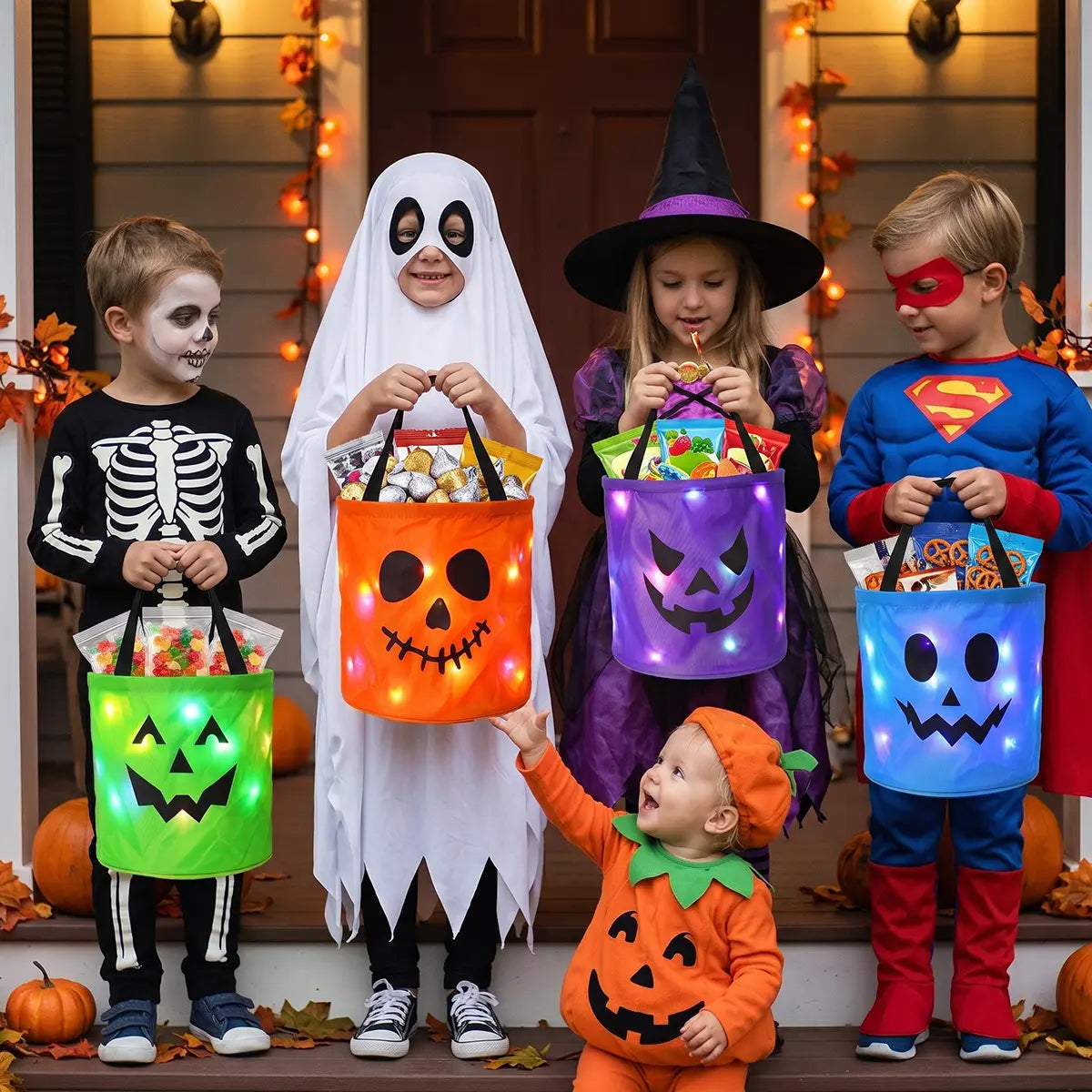 Glow-in-the-Dark Halloween Candy Buckets - LED Trick-or-Treat Bag