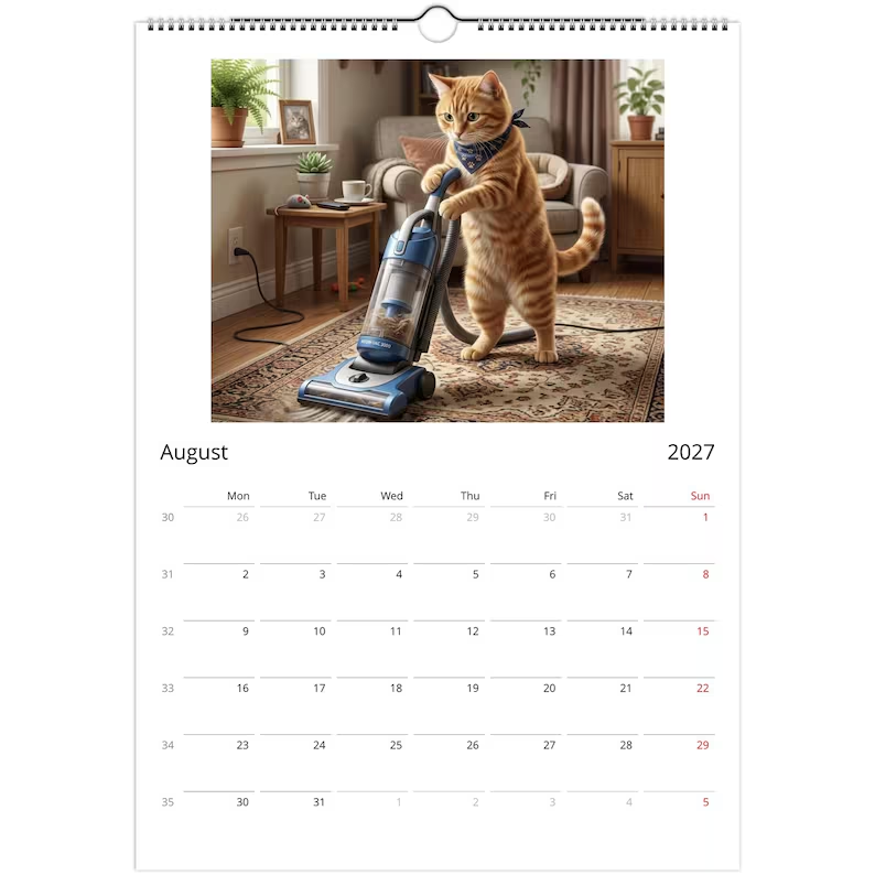 Orange Cat Calendar 2027 - Daily Activities