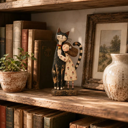 💕 Girl & Her Best Friend Folk Art Figurine