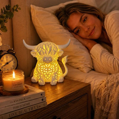 🐮 Highland Cow Tea Light Holder – Adorable Rustic Farmhouse Decor