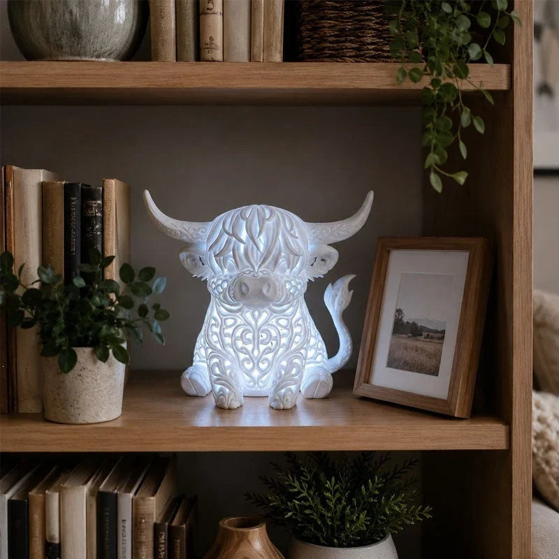 🐮 Highland Cow Tea Light Holder – Adorable Rustic Farmhouse Decor