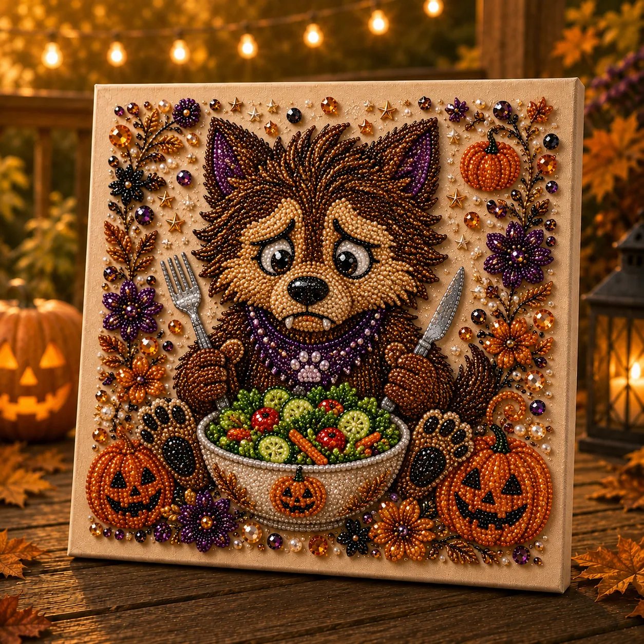 👻Premium 3D Pearl Absurd Halloween Wall Art Kit | Luxury Flocked Canvas with Scratch-Resistant Non-Fading Pearl Beads DIY Funny Spooky Decor 🕷️✨