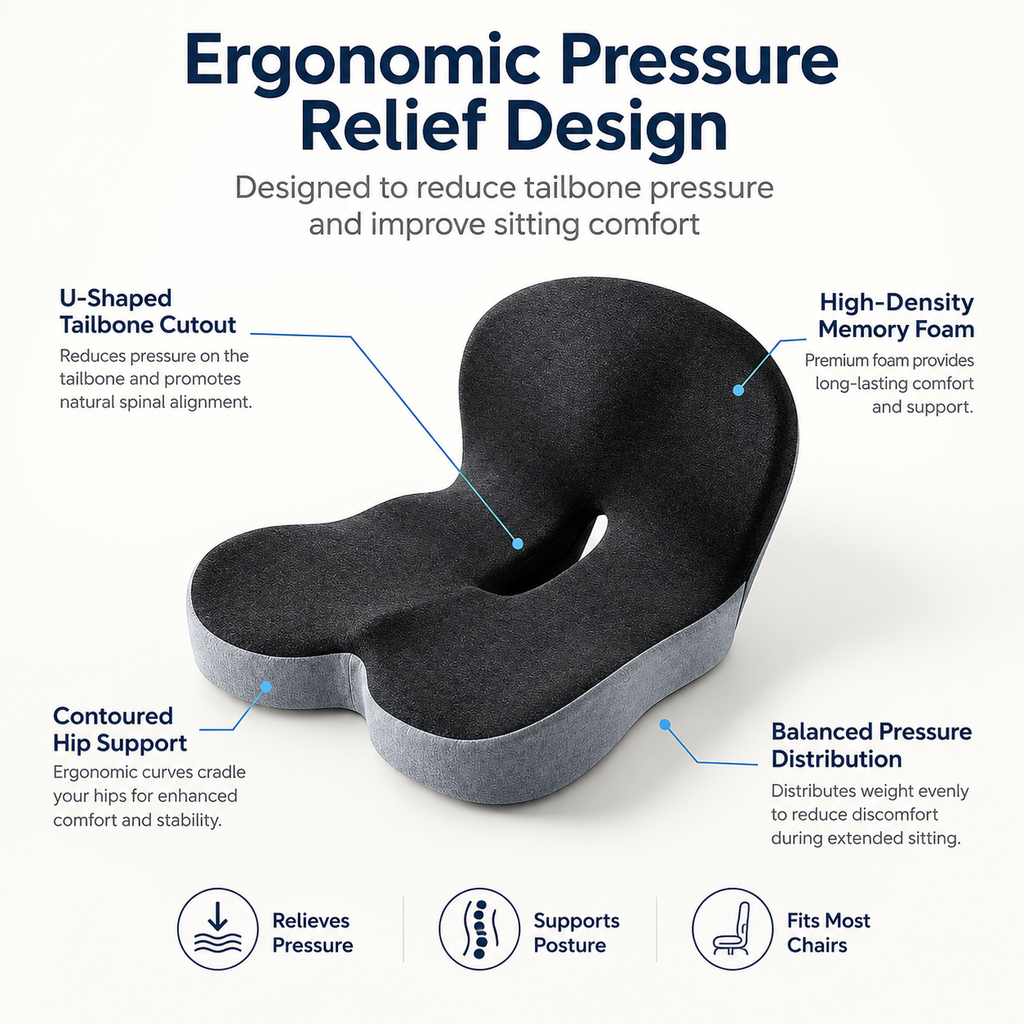 🔥Free Shipping | Sitting All Day? This Cushion Helps Relieve Back & Tailbone Pressure Instantly