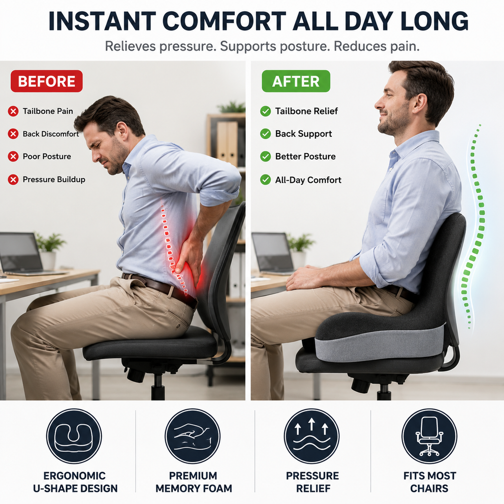 🔥Free Shipping | Sitting All Day? This Cushion Helps Relieve Back & Tailbone Pressure Instantly