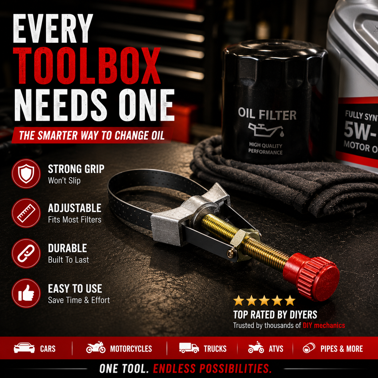 New Adjustable Steel Band Oil Filter Wrench
