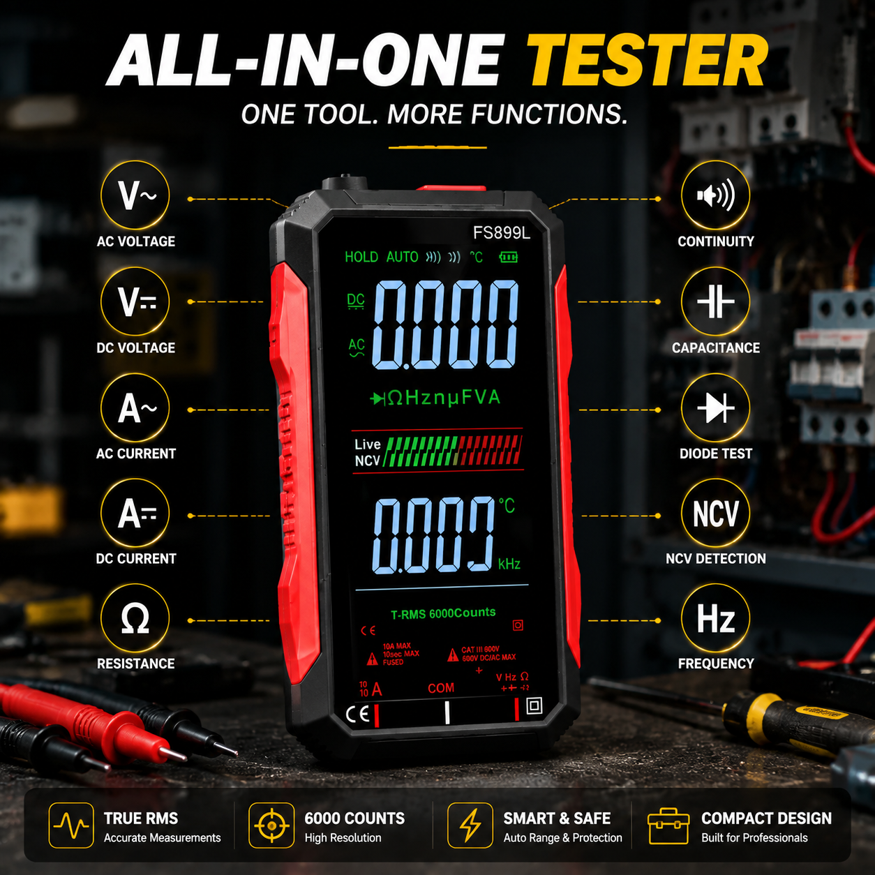 Fully Automatic True RMS Digital Multimeter | 6000 Count Voltage Tester