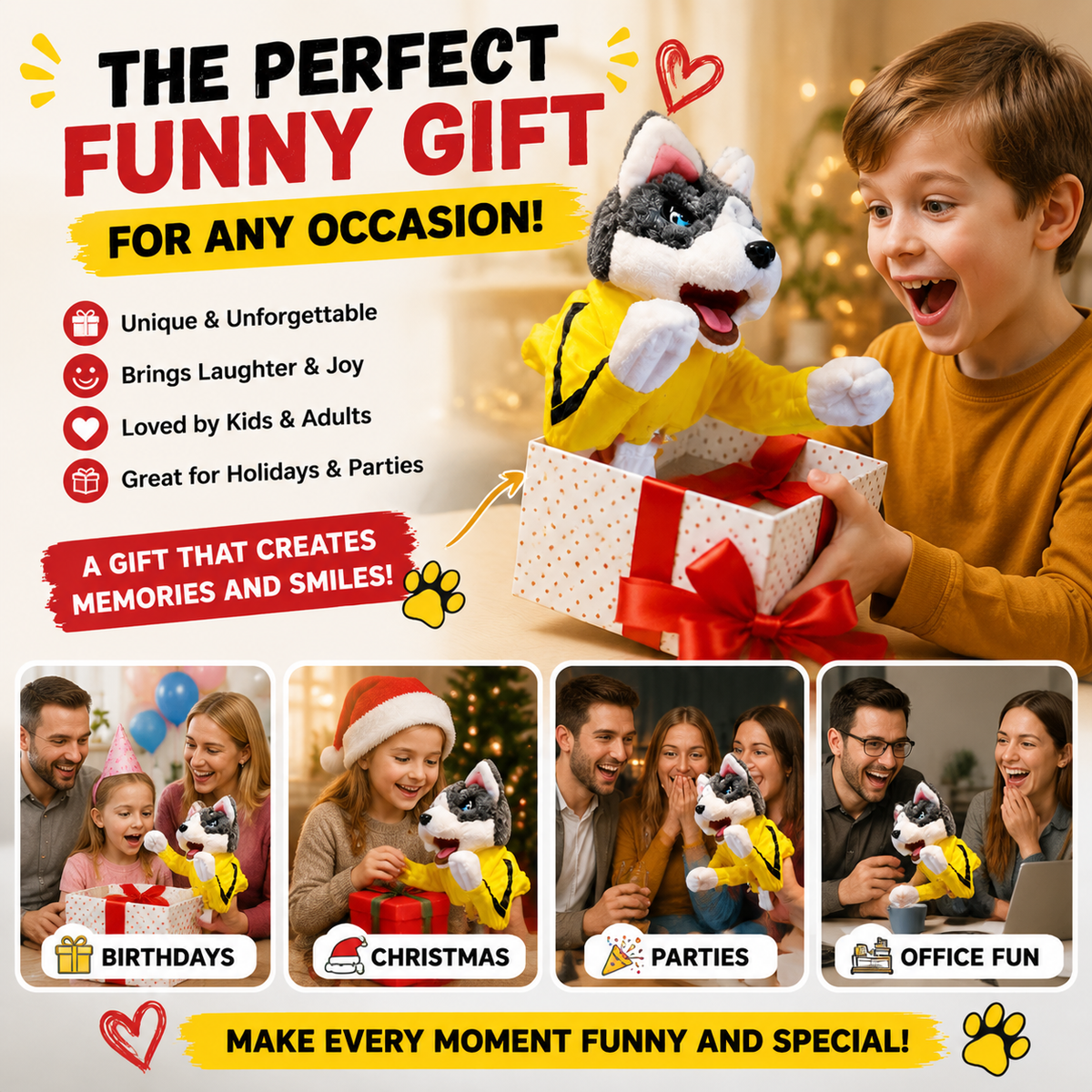 🥊 Funny Punching Husky Toy – Interactive Plush Dog Gift For Endless Laughs