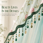 🌸 Extra-Wide Embroidered Beaded Doorway Curtain – Romantic Sheer Tie-Back Divider
