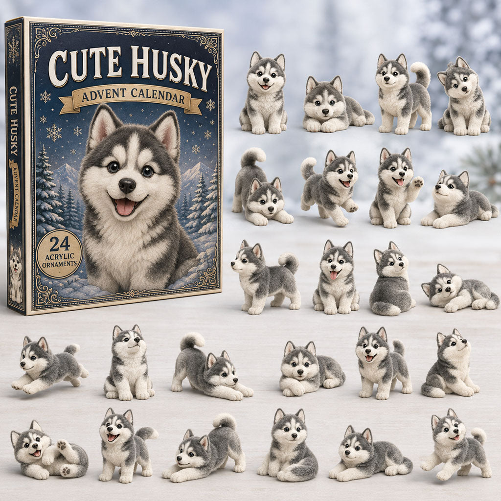 Cute Husky Advent Calendar 2026 - 24-Day Festive Countdown, Acrylic Charms Blind Box - Gift For Dog Lovers