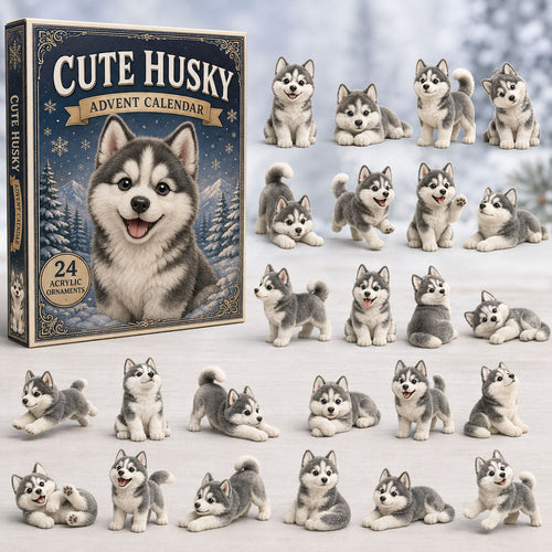 Cute Husky Advent Calendar 2026 - 24-Day Festive Countdown, Acrylic Charms Blind Box - Gift For Dog Lovers