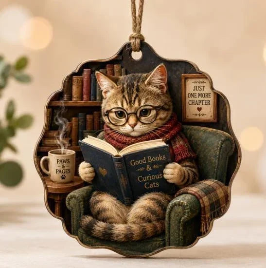 Cozy Reading Animal Hanging Ornament – Whimsical Woodland Book Lover Decoration