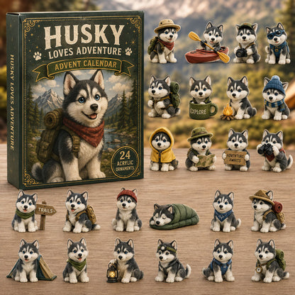 Husky Winter Adventure Advent Calendar 2026 - 24-Day Festive Countdown, Acrylic Charms Blind Box - Gift For Dog Lovers