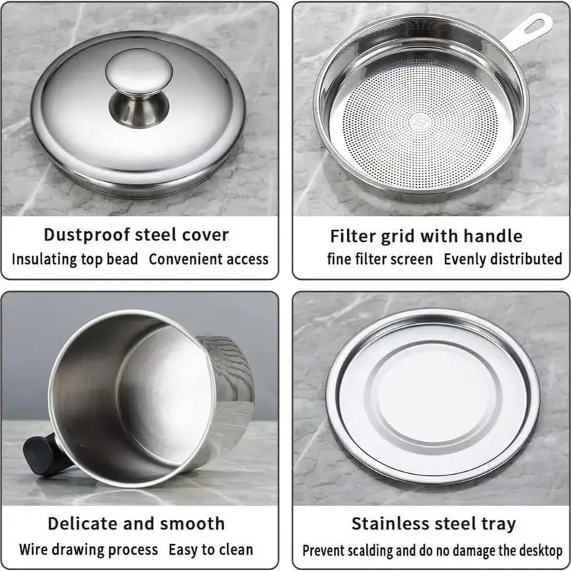 Stainless Steel Cooking Oil & Bacon Grease Container with Strainer