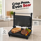 Electric Sandwich Press and Panini Maker with 180-Degree Flat Grill