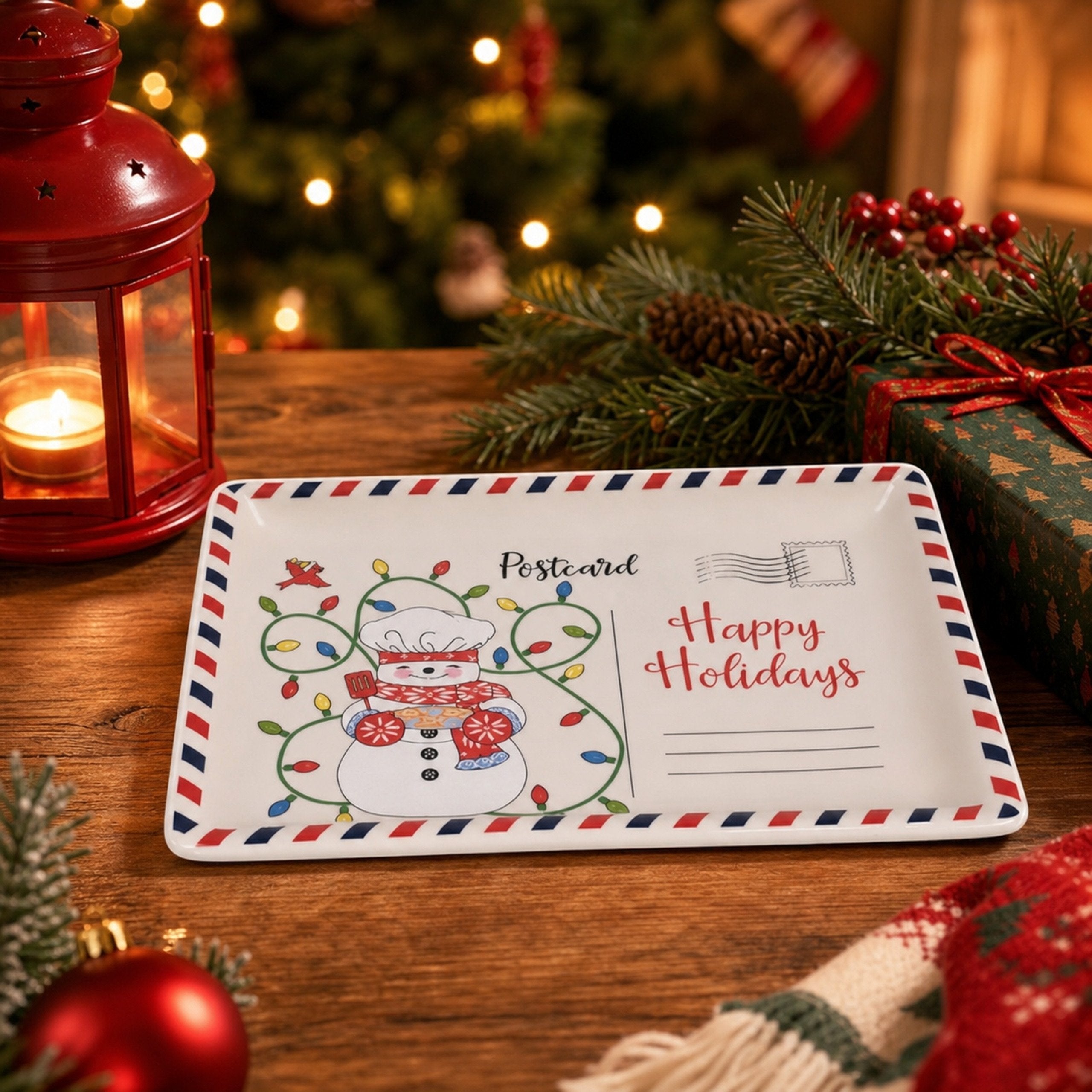 🎄Vintage Christmas Postcard Platter | Write Custom Holiday Messages, Serve Cookies & Festive Treats🎅🍪