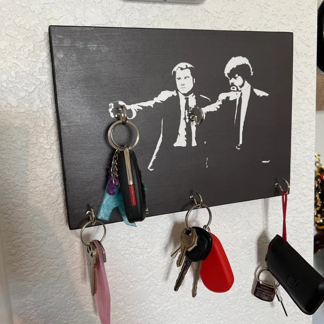 Cinematic "Where Are Your Keys?" Wall Key Holder, Wood Mounted Wall Art