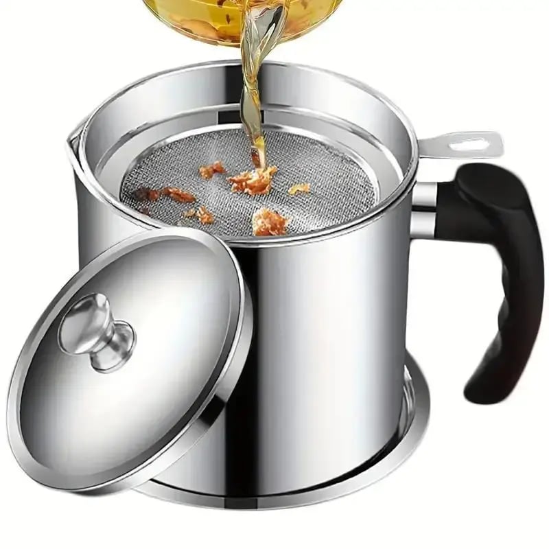 Stainless Steel Cooking Oil & Bacon Grease Container with Strainer
