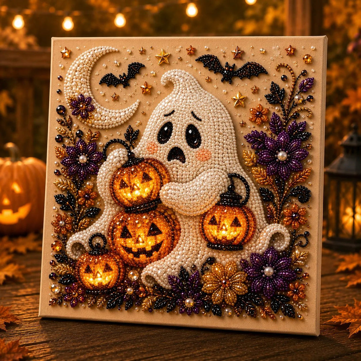 👻Premium 3D Pearl Absurd Halloween Wall Art Kit | Luxury Flocked Canvas with Scratch-Resistant Non-Fading Pearl Beads DIY Funny Spooky Decor 🕷️✨