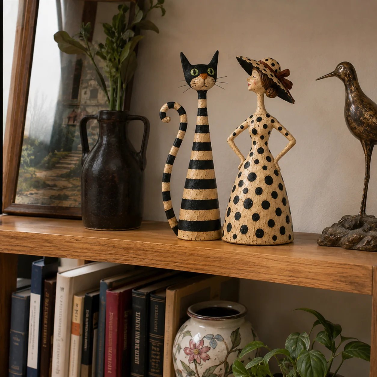 🐈‍⬛💃 Vintage Cat & Lady Sculptures