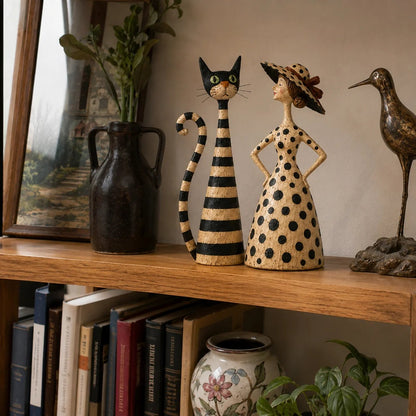 🐈‍⬛💃 Vintage Cat & Lady Sculptures