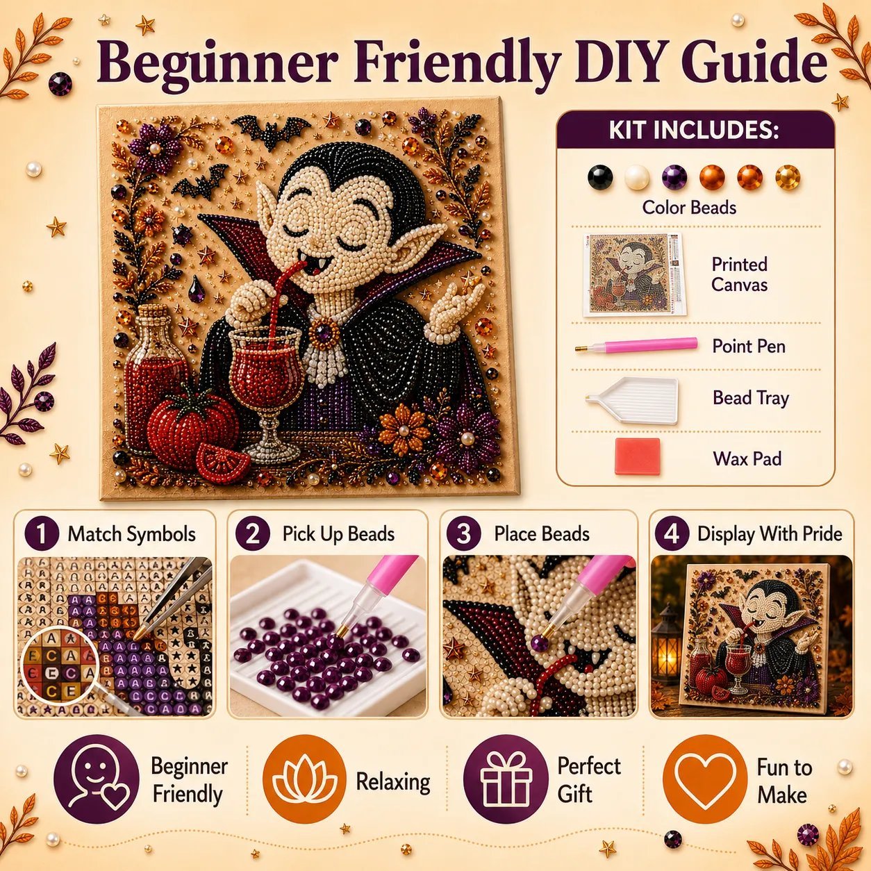 👻Premium 3D Pearl Absurd Halloween Wall Art Kit | Luxury Flocked Canvas with Scratch-Resistant Non-Fading Pearl Beads DIY Funny Spooky Decor 🕷️✨