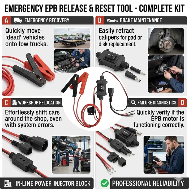 🔥Universal EPB Emergency Release Tool – 40A Fuse & Dual-Channel Forward/Reverse Control for Electronic Parking Brake