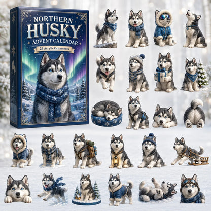 Husky Winter Adventure Advent Calendar 2026 - 24-Day Festive Countdown, Acrylic Charms Blind Box - Gift For Dog Lovers