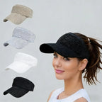 2-Pack Women’s Open-Top Breathable UV-Protection High-Ponytail Sun Visor