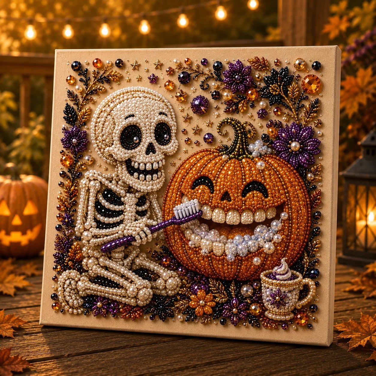👻Premium 3D Pearl Absurd Halloween Wall Art Kit | Luxury Flocked Canvas with Scratch-Resistant Non-Fading Pearl Beads DIY Funny Spooky Decor 🕷️✨