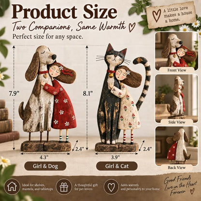 💕 Girl & Her Best Friend Folk Art Figurine