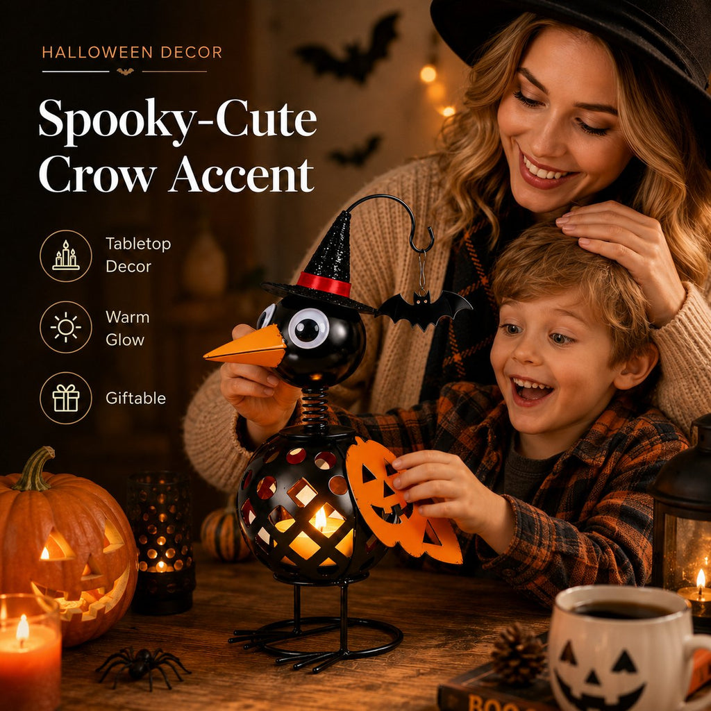 🐦🎃Wrought Iron Crow and Pumpkin Ornament