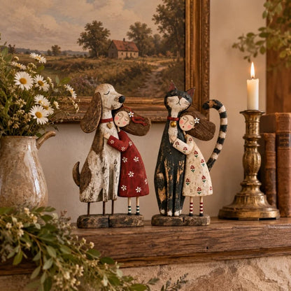 💕 Girl & Her Best Friend Folk Art Figurine