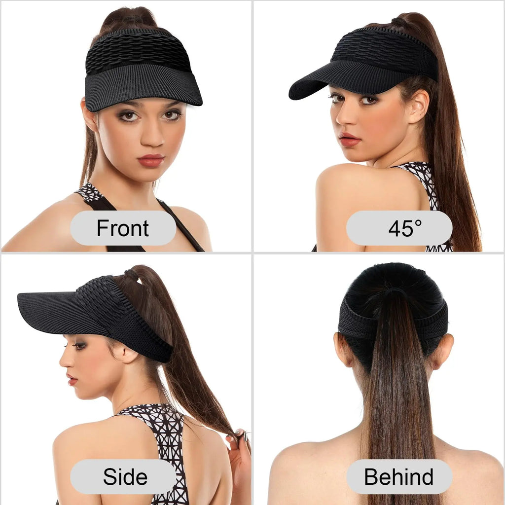 2-Pack Women’s Open-Top Breathable UV-Protection High-Ponytail Sun Visor