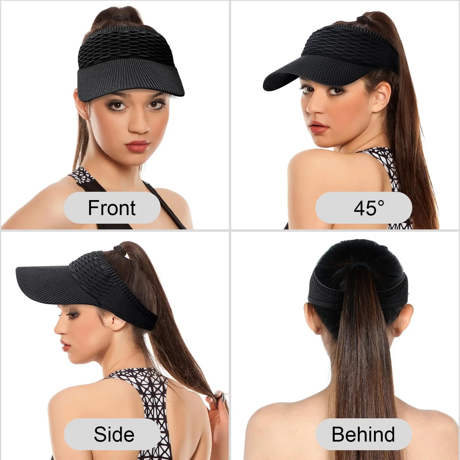 2-Pack Women’s Open-Top Breathable UV-Protection High-Ponytail Sun Visor