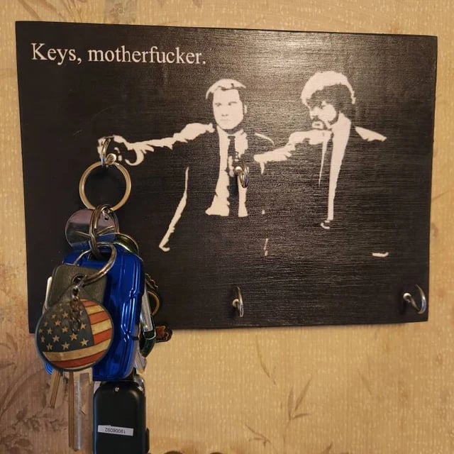 Cinematic "Where Are Your Keys?" Wall Key Holder, Wood Mounted Wall Art