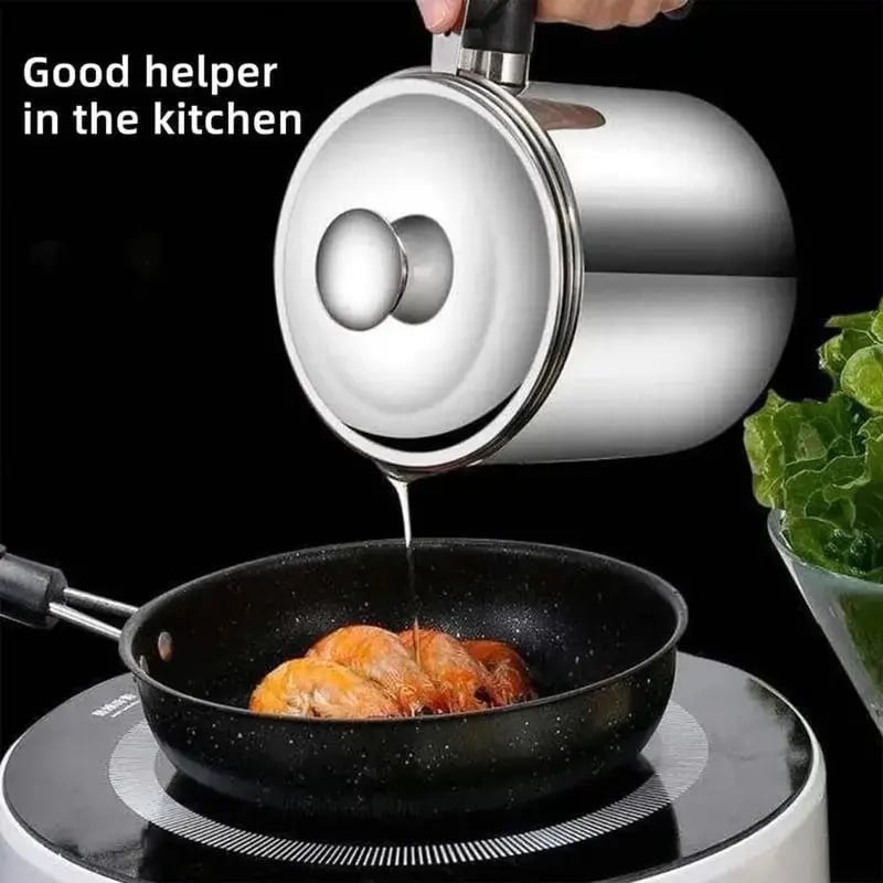 Stainless Steel Cooking Oil & Bacon Grease Container with Strainer
