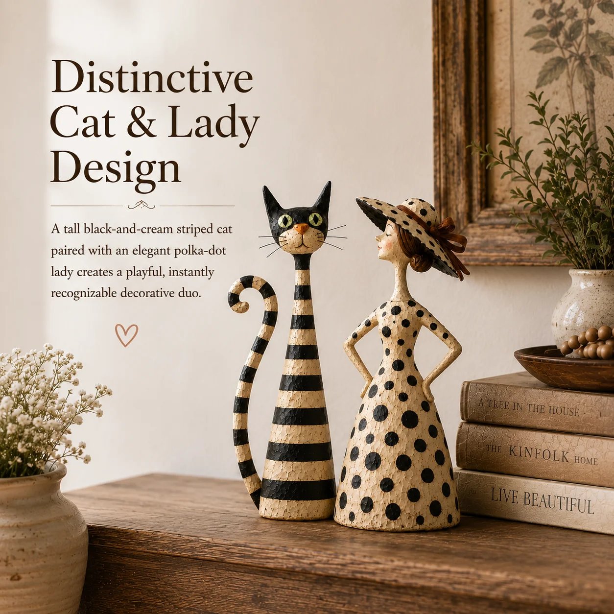 🐈‍⬛💃 Vintage Cat & Lady Sculptures